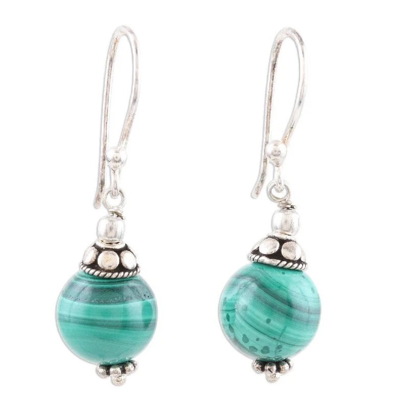 Ridged earrings-NOVICA Planetary Traveler, Malachite dangle earrings - 1.4*0.3