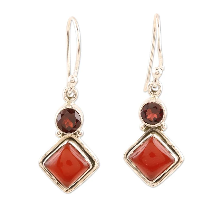 Nonagon stud earrings-NOVICA Soaring Kite, Garnet and carnelian dangle earrings