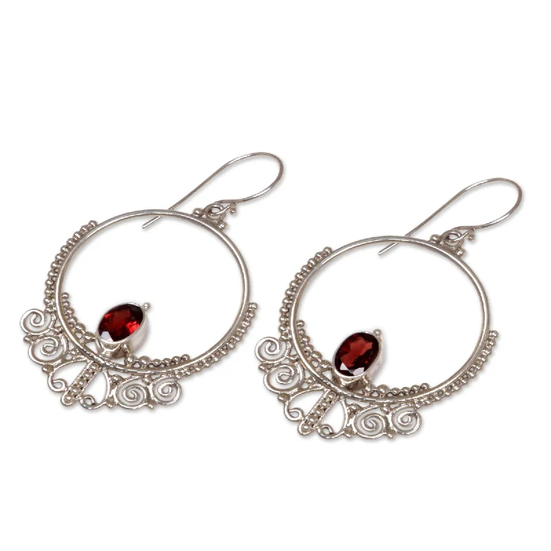 Buffed pewter earrings-NOVICA Sterling Silver 'Queen of Java' Garnet Dangle Earrings (Indonesia)