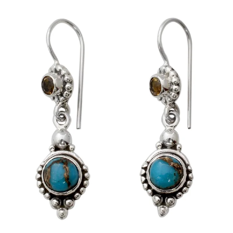 Edgy titanium earrings-NOVICA Sterling Silver 'Sweet Reverie' Citrine Turquoise Earrings - 1.6*0.4