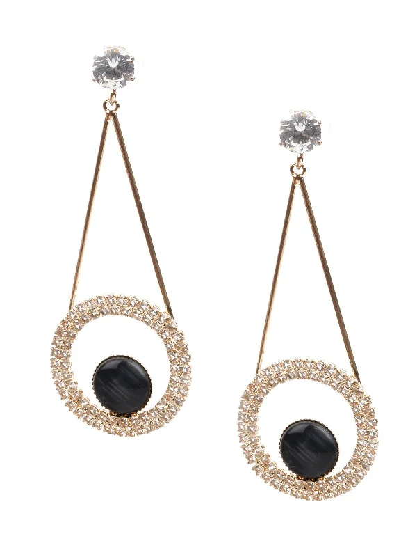 Radiant sun earrings-Odette Women Ornate Black And Gold Dangle Earrings