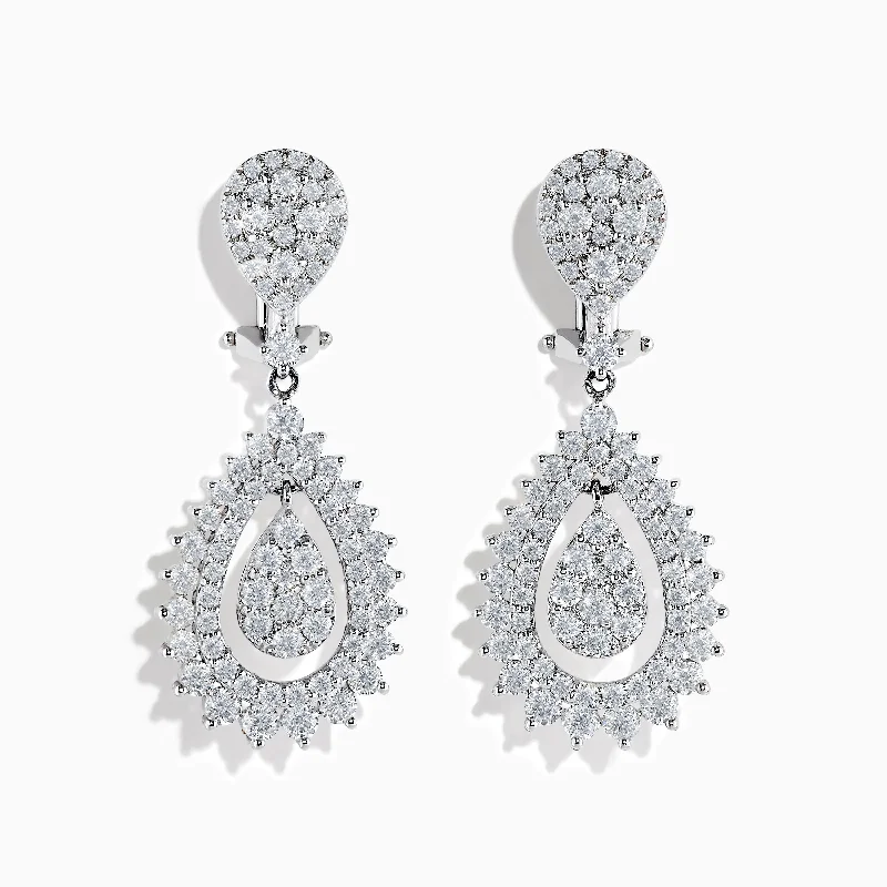 Precision cut earrings-Pave Classica 14K White Gold French Clip Diamond Statement Drop Earrings 3.28 TCW