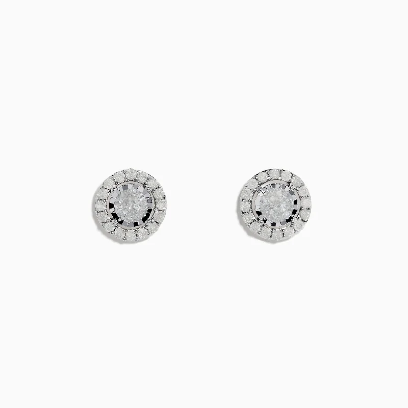 Fine filigree earrings-Pave Classica 14K White Gold Diamond Halo Stud Earrings 0.98 TCW