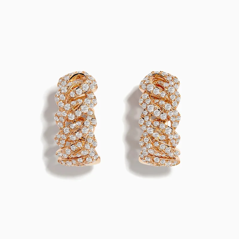 Tight coil earrings-Pave Rose 14K Rose Gold Diamond Huggie Earrings