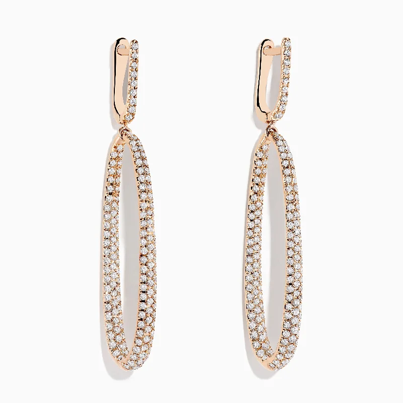 Shimmering silver earrings-Pave Rose 14K Rose Gold Diamond Inside Out Earrings