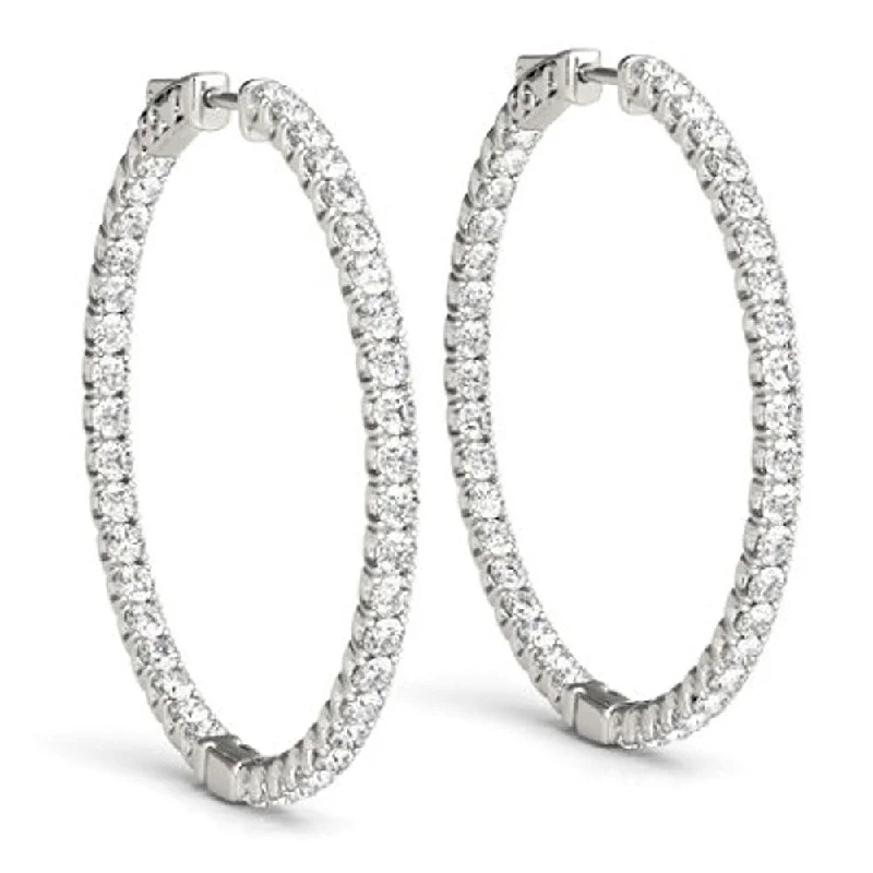 Stacked birthstone earrings-Pompeii3 14k White Gold 1 3/4 ct TDW Diamond Inside Outside Hoops Womens Earrings 1 1/4" Tall