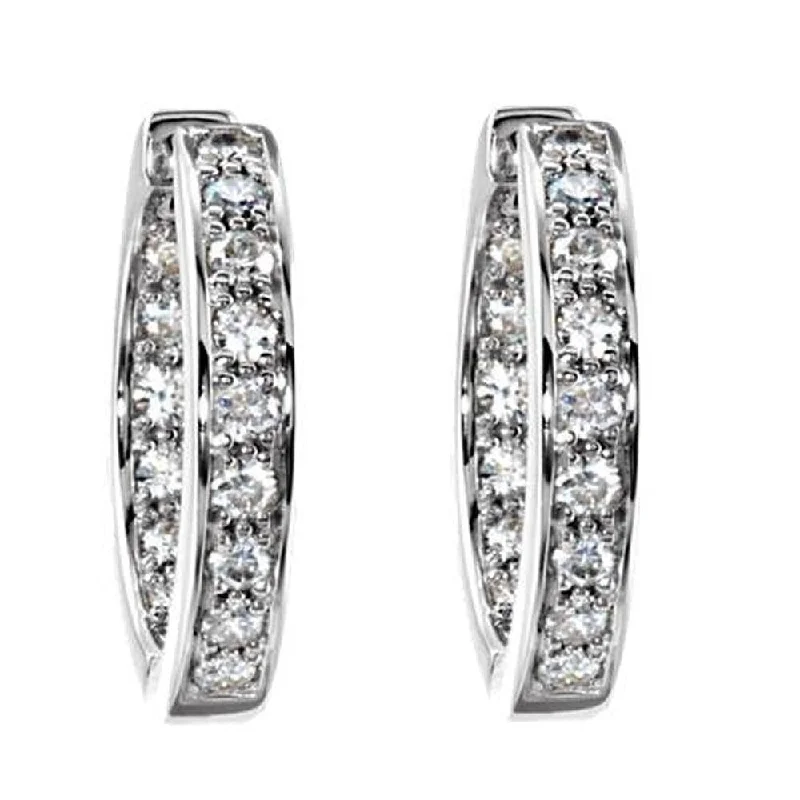 Coupled hoop earrings-Pompeii3 14k White Gold 3/4 ct TDW Diamond Inside Outside Hoops Womens Earrings 3/4" Tall