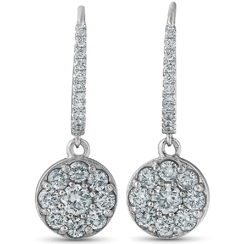 Luminous iolite earrings-Pompeii3 18k White Gold 1 1/6 ct TDW Halo Dangle Diamond Hoops Womens Earrings 1" Tall (F-G/VS)