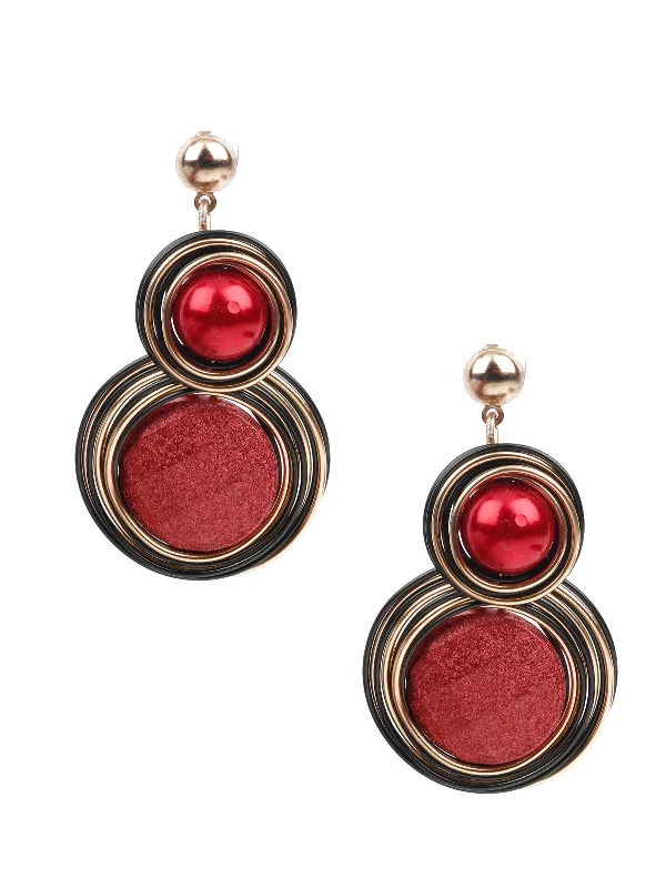 Raindrop earrings-Odette Women Red And Black Dangle Earrings