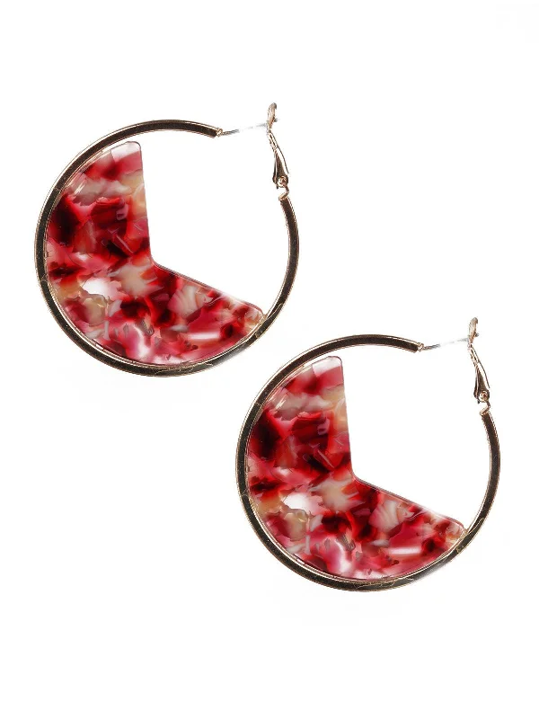 Broken-edge earrings-Odette Women Red And Gold Hoop Earrings