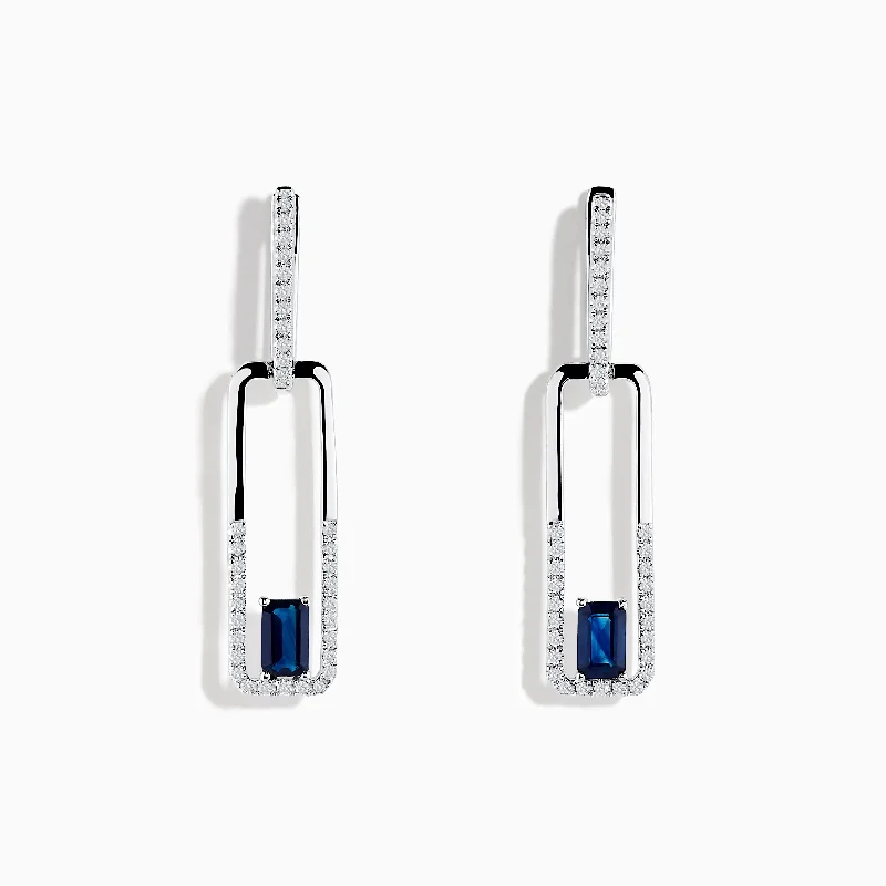 Linked-heart earrings-Royale Bleu 14K White Gold Sapphire and Diamond Drop Earrings