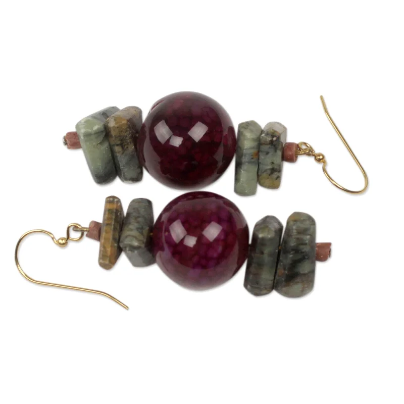 Wire-bend earrings-Soapstone 'Oboafo Ye Na' Agate Earrings (Ghana)