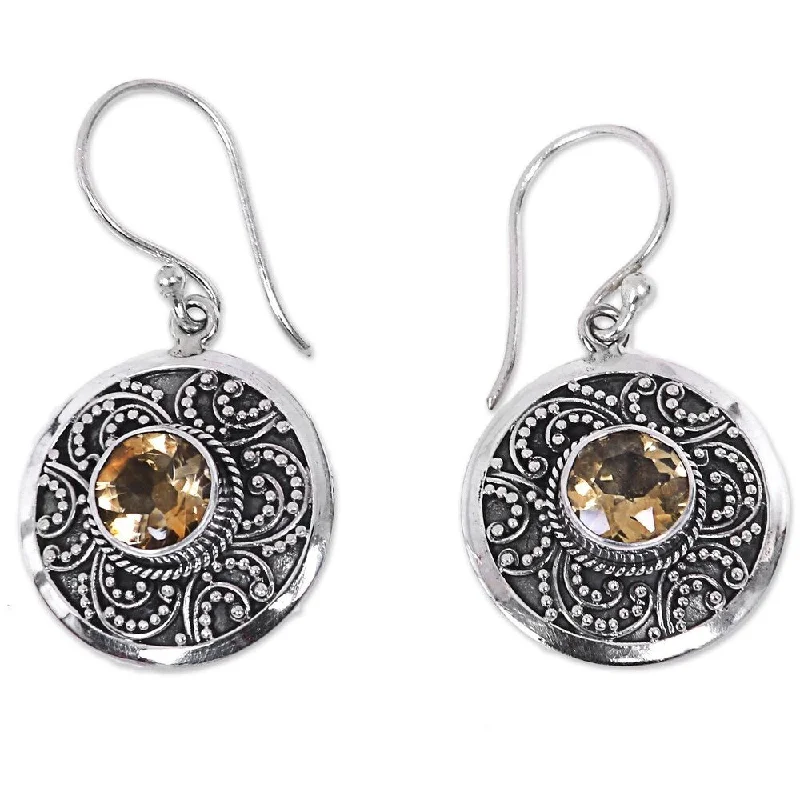 Fine-etched earrings-Sterling Silver 'Balinese Aura' Citrine Earrings