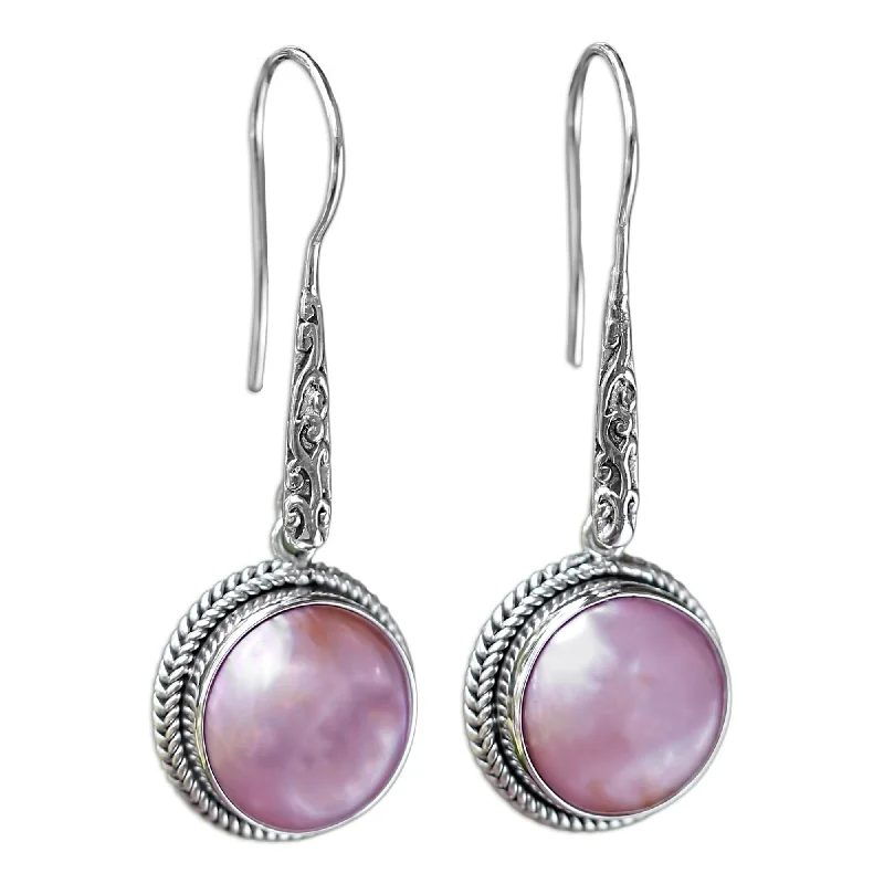 Corded texture earrings-Sterling Silver 'Balinese Camellia' Pearl Earrings (12 mm) (Indonesia) - Pink