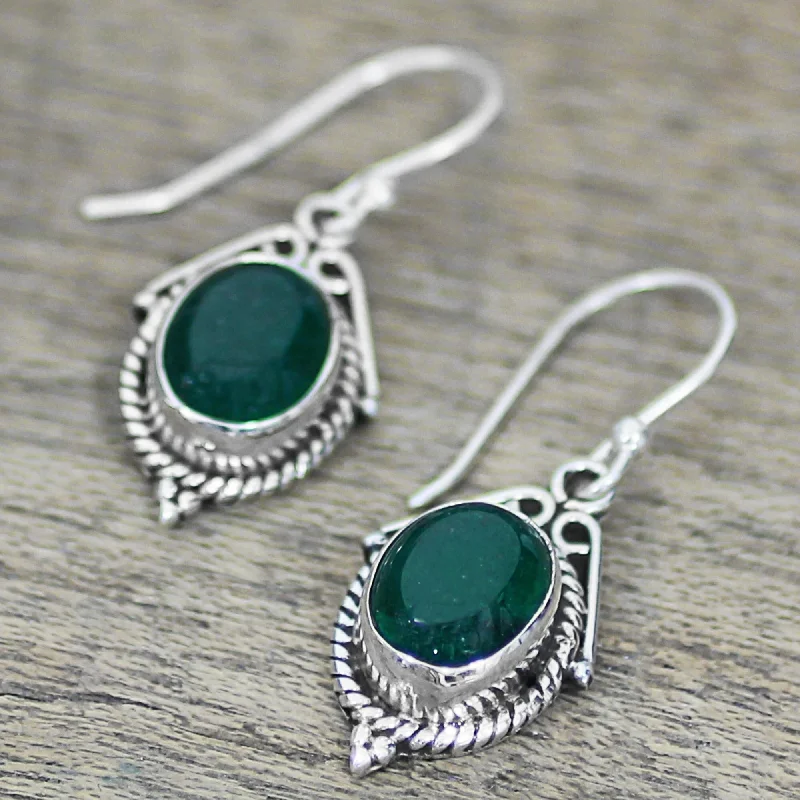 Eclipse moon earrings-Sterling Silver 'Charming Green' Onyx Earrings