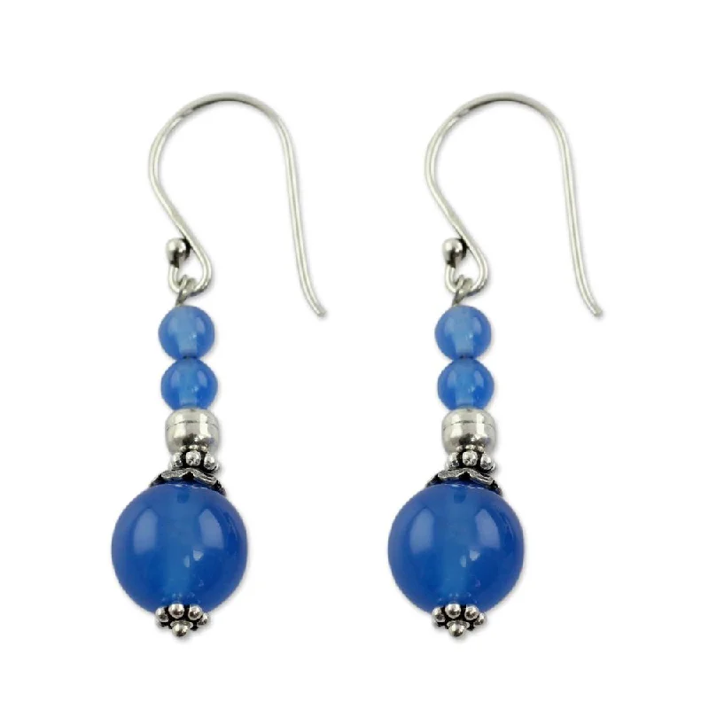 Scored edge earrings-Sterling Silver 'Heavenly' Chalcedony Earrings - Blue