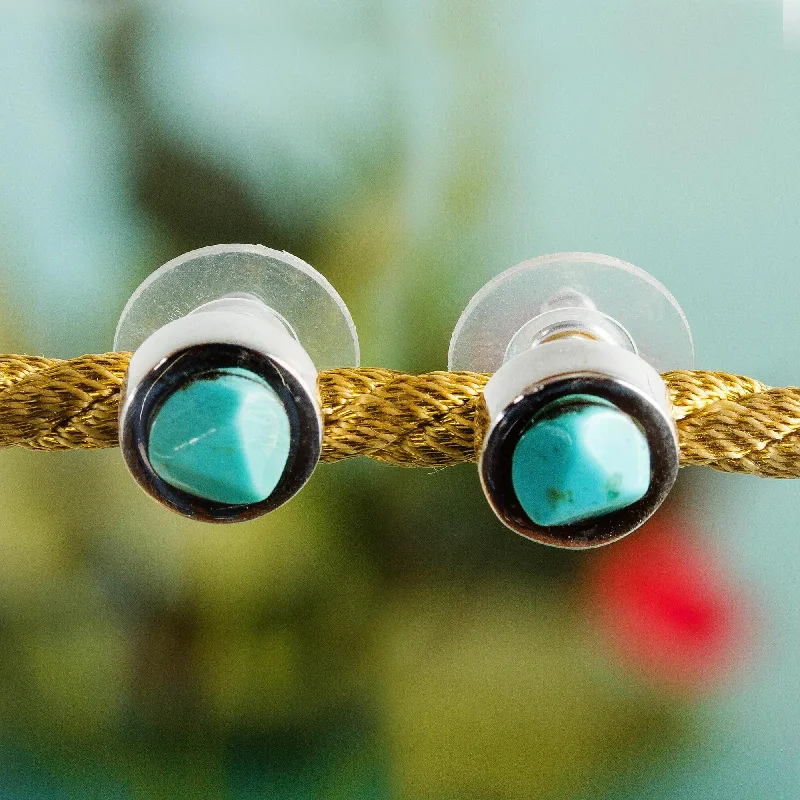 Rustic carved earrings-Sterling Silver 'Mayan Heritage' Turquoise Earrings - 0.2*0.4