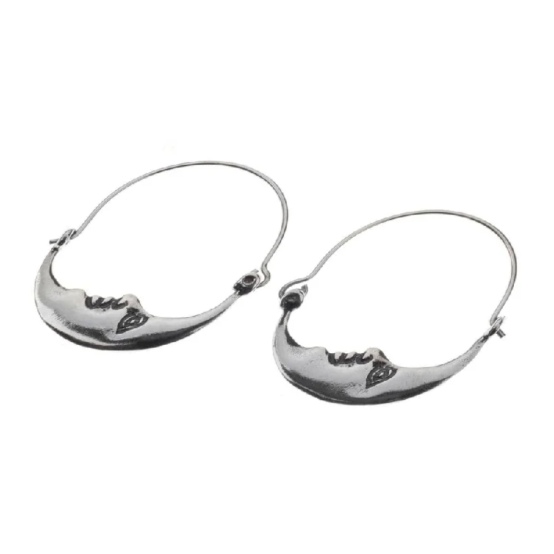 Spotted hoop earrings-Sterling Silver 'Moon at Rest' Earrings - 1.1*1