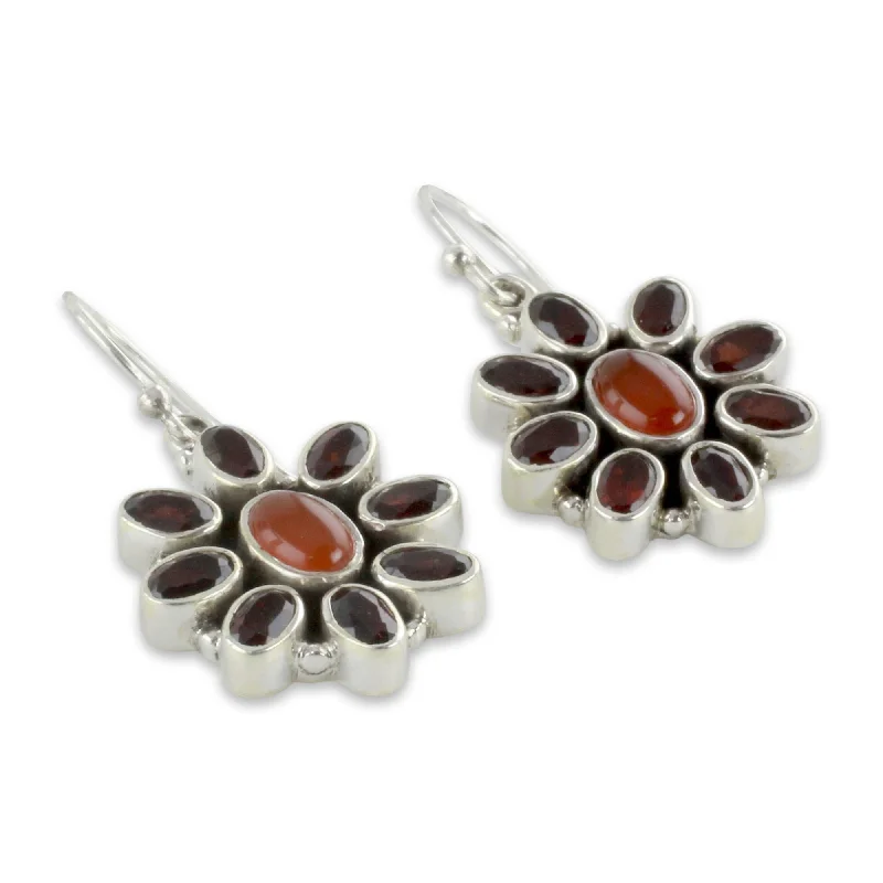 Angled design earrings-Sterling Silver Passionate Garnet Carnelian Earrings (India)