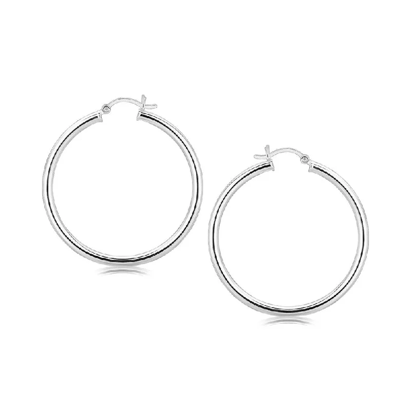 Faded finish earrings-Sterling Silver Rhodium Plated Large Polished Classic Hoop Earrings (40mm)