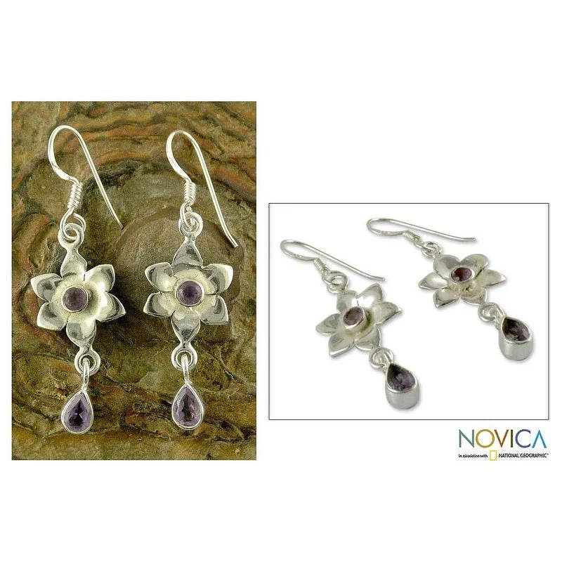 Classic citrine earrings-Sterling Silver 'Spring Song' Amethyst Flower Earrings