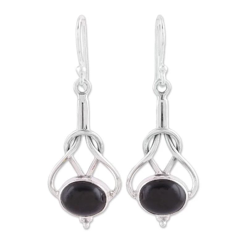 Glazed gem earrings-Sterling Silver 'Vision Path' Onyx Earrings