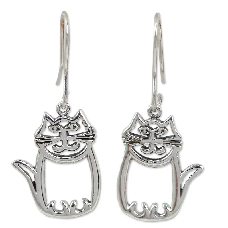 Breezy silver earrings-Sterling Silver 'Whimsical Cat' Earrings (Thailand)