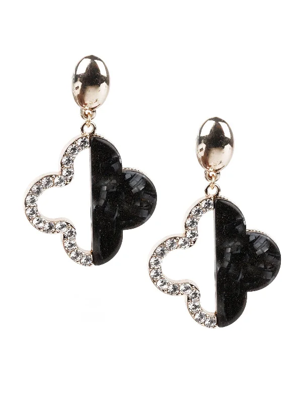 Six-gem earrings-Odette Women Trendy Black And White Dangle Earrings