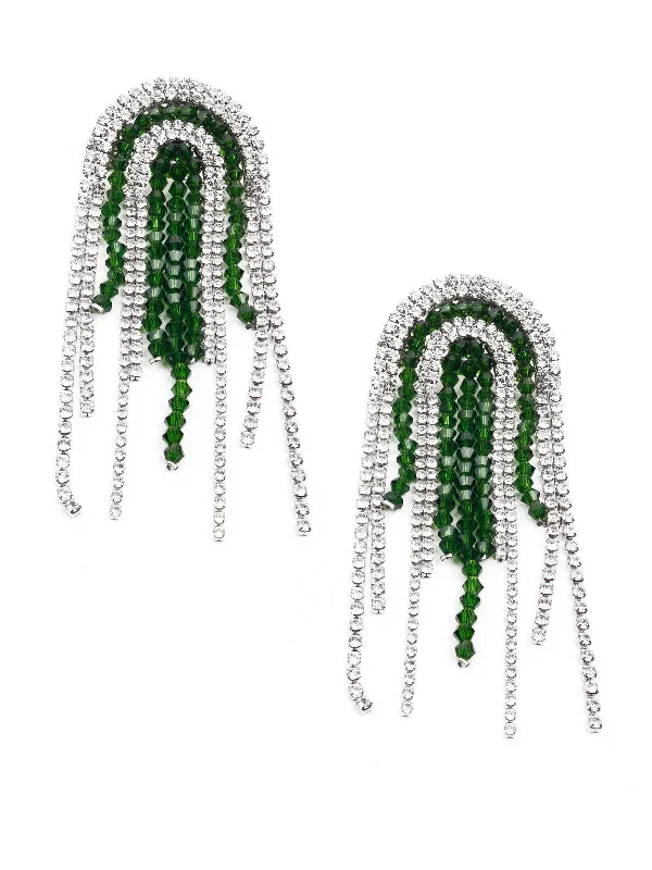 Textured earrings-Odette Women White And Green Dangler Earrings