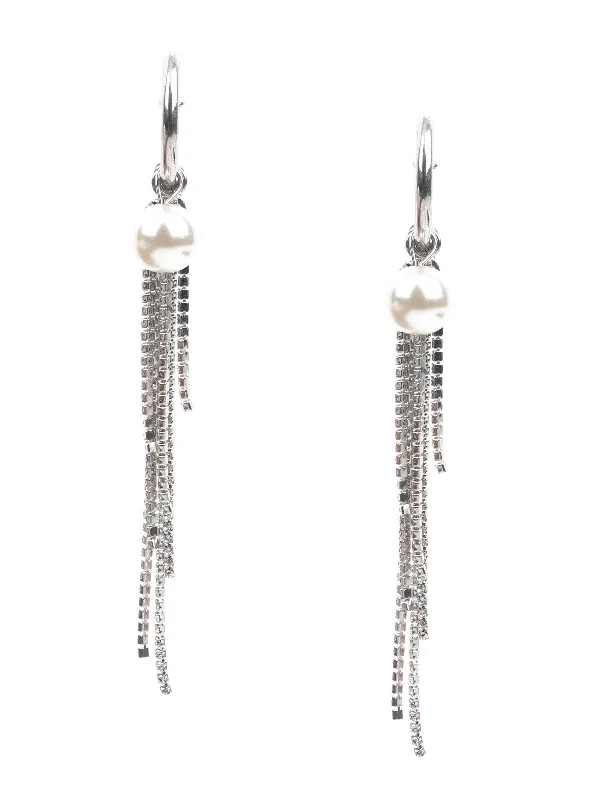 Glimmering crystal earrings-Odette Women White Dangler Earrings