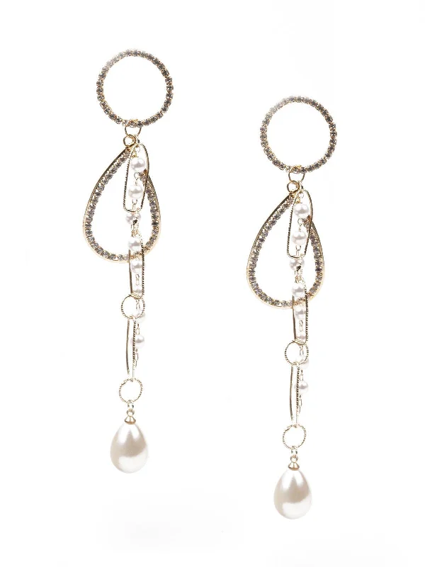 Sprout-shaped earrings-Odette Women White Faux Pearl Dangler Earring