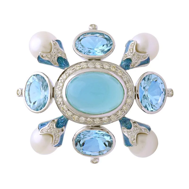 Brooch-Chalcedony, B. Topaz, South Sea Pearl and Diamond (Enamel)  (134AS)