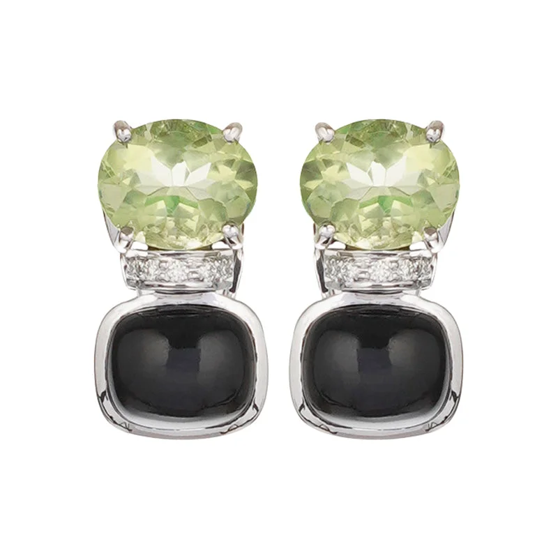 Earrings - Black Onyx, Green Quartz and Diamond