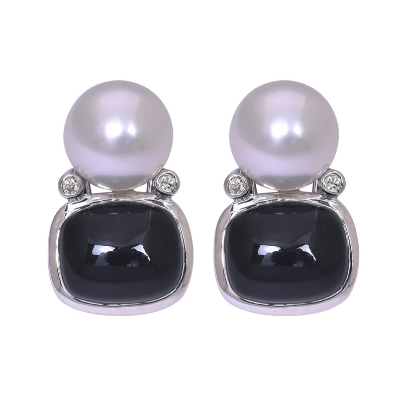 Earrings- Black Onyx, South Sea Pearl and Diamond