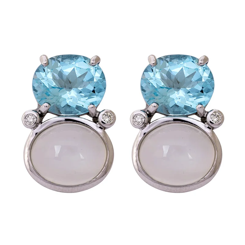 Earrings- Blue Topaz, Moonstone and Diamond