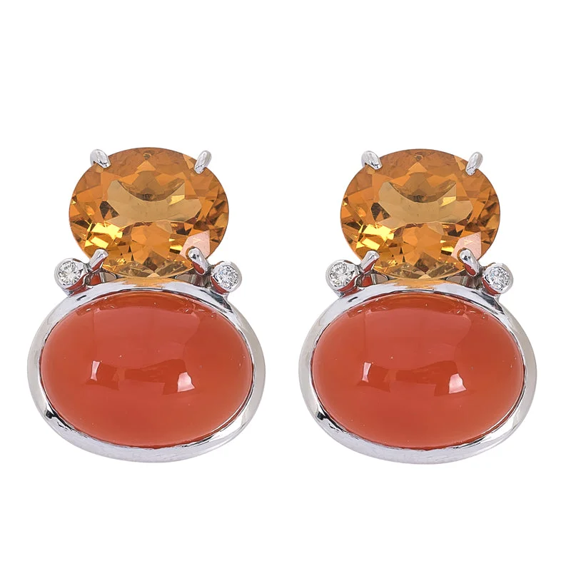 Earrings- Citrine, Cornelian and Diamond