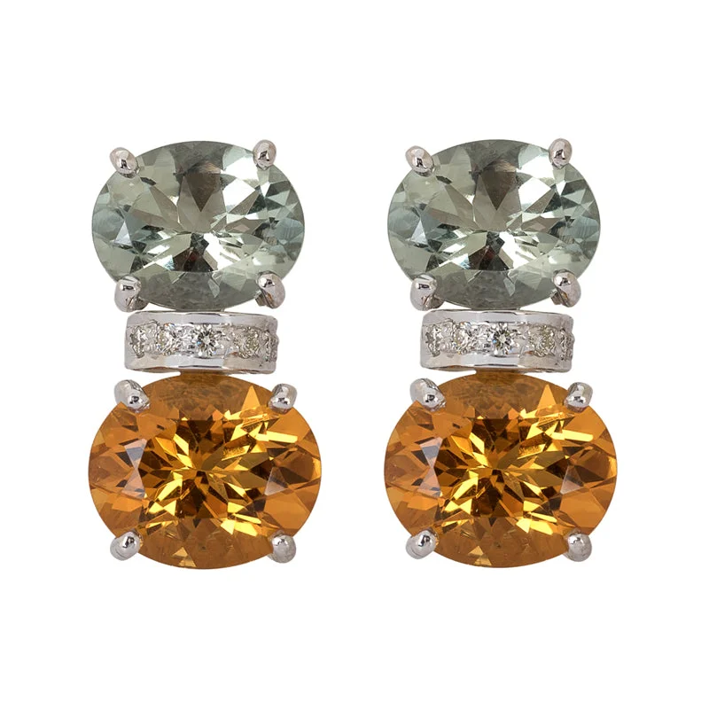 Earrings- Citrine, Green Quartz and Diamond