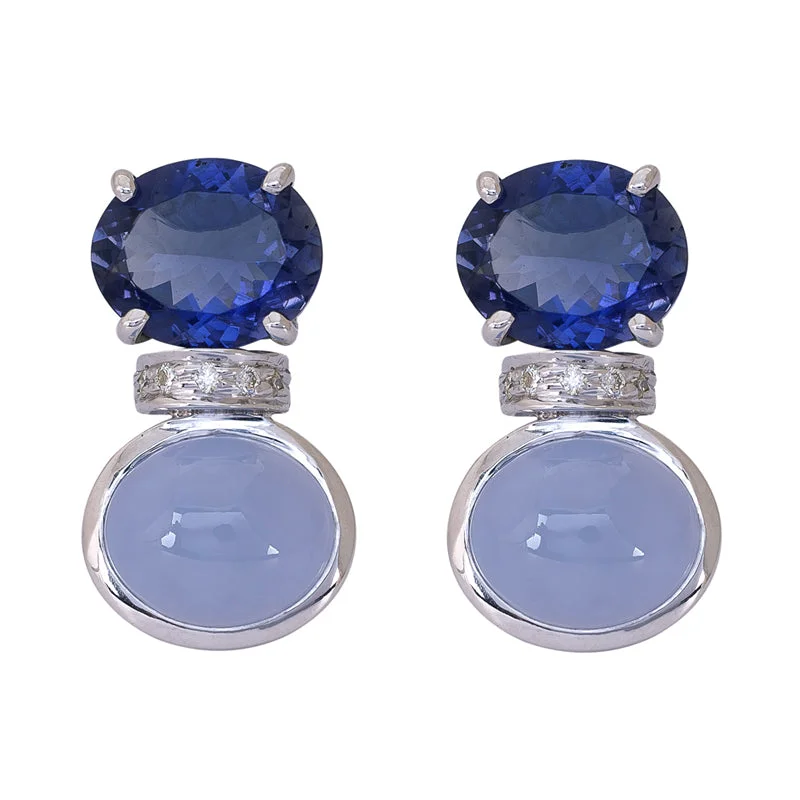 Earrings- Iolite, Chalcedony and Diamond