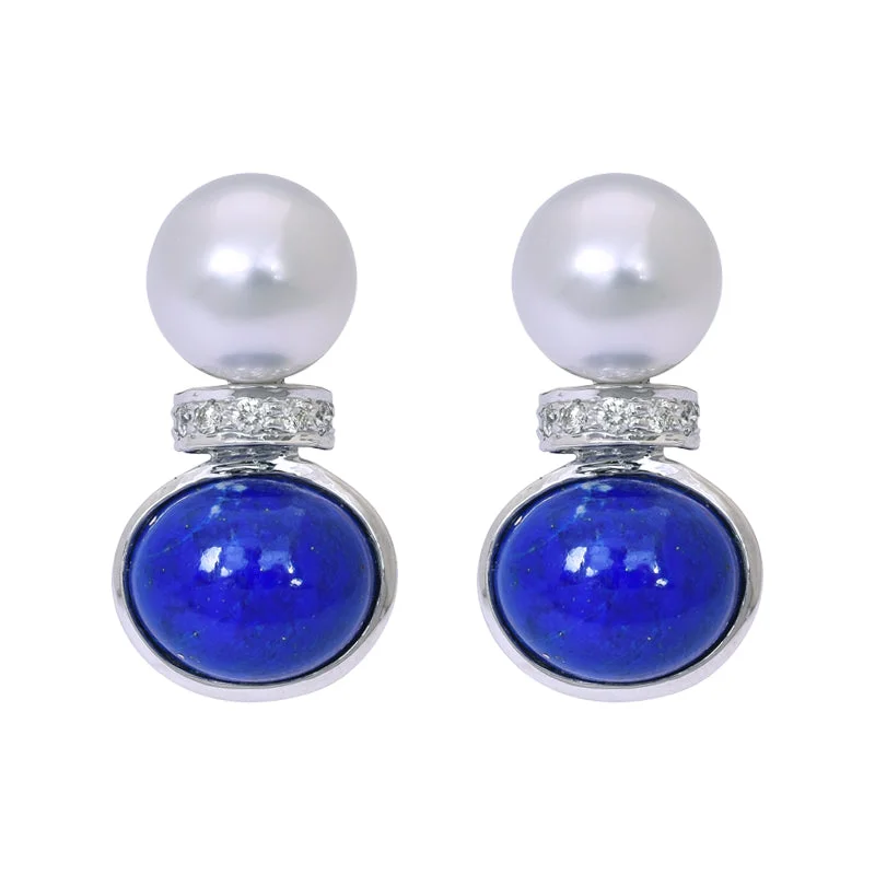 Earrings- Lapis Lazuli, South Sea Pearl and Diamond