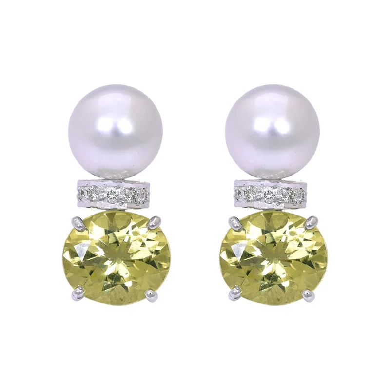 Earrings- Lemon Quartz, South Sea Pearl and Diamond