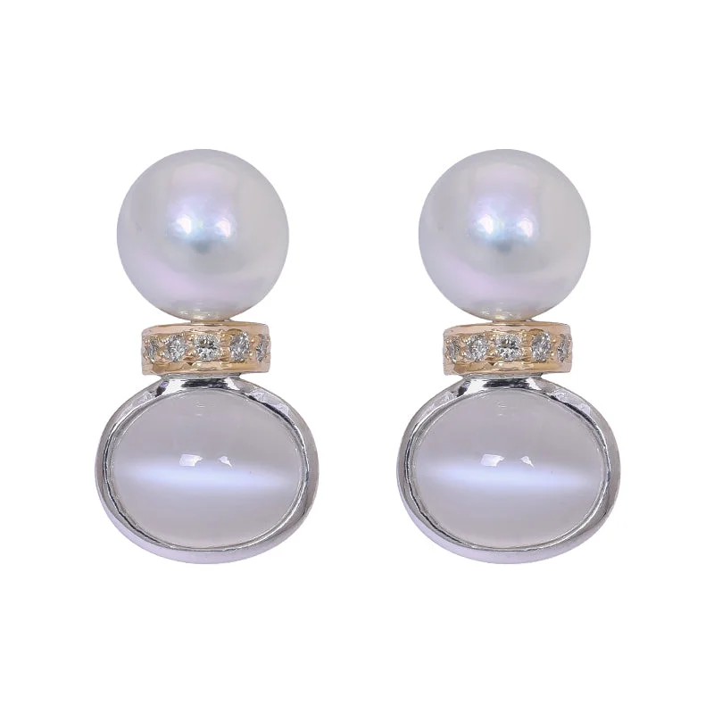 Earrings- Moonstone, South Sea Pearl and Diamond