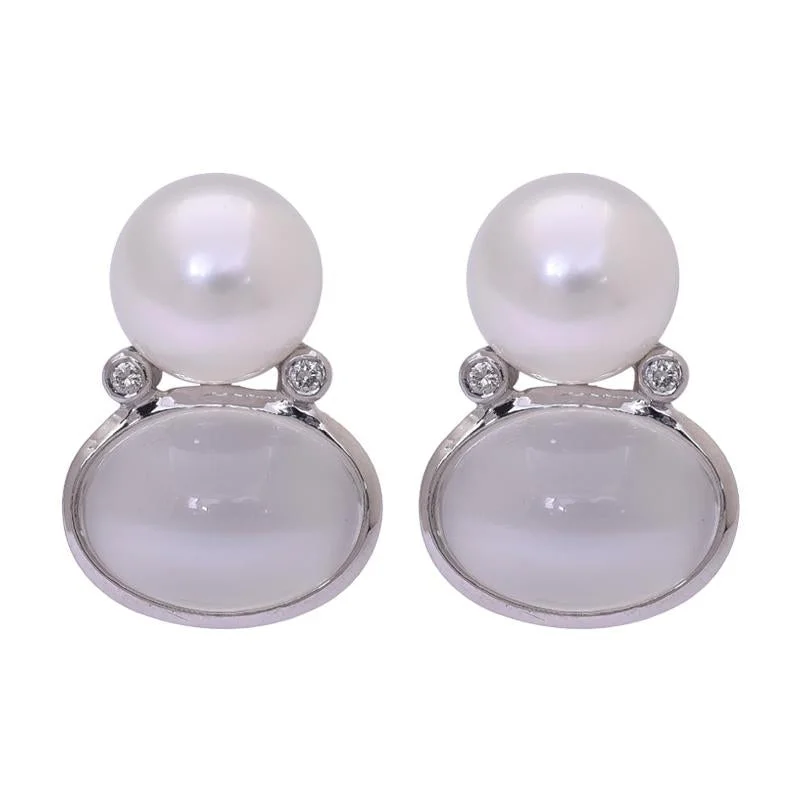 Earrings- Moonstone, South Sea Pearl and Diamond