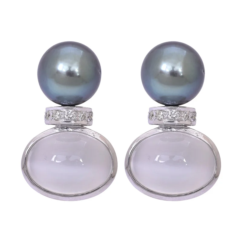 Earrings- Moonstone, South Sea Pearl and Diamond