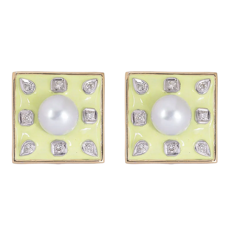 Earrings- Pearl and Diamond (Enamel)