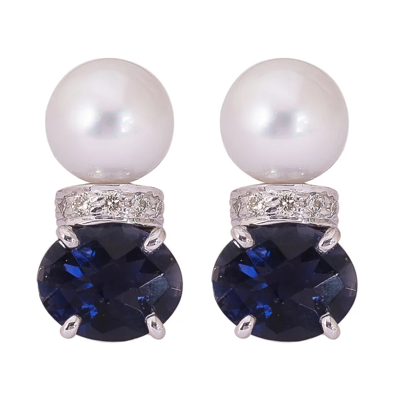 Earrings- Pearl, Iolite and Diamond