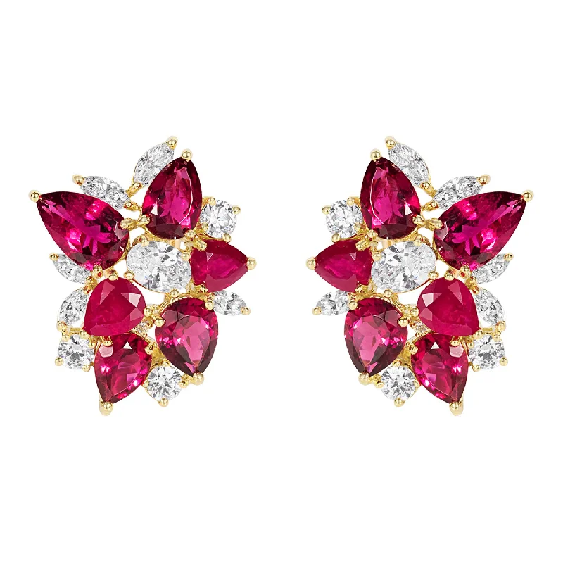 Earrings - Ruby, Rubellite, Crystal and Diamond