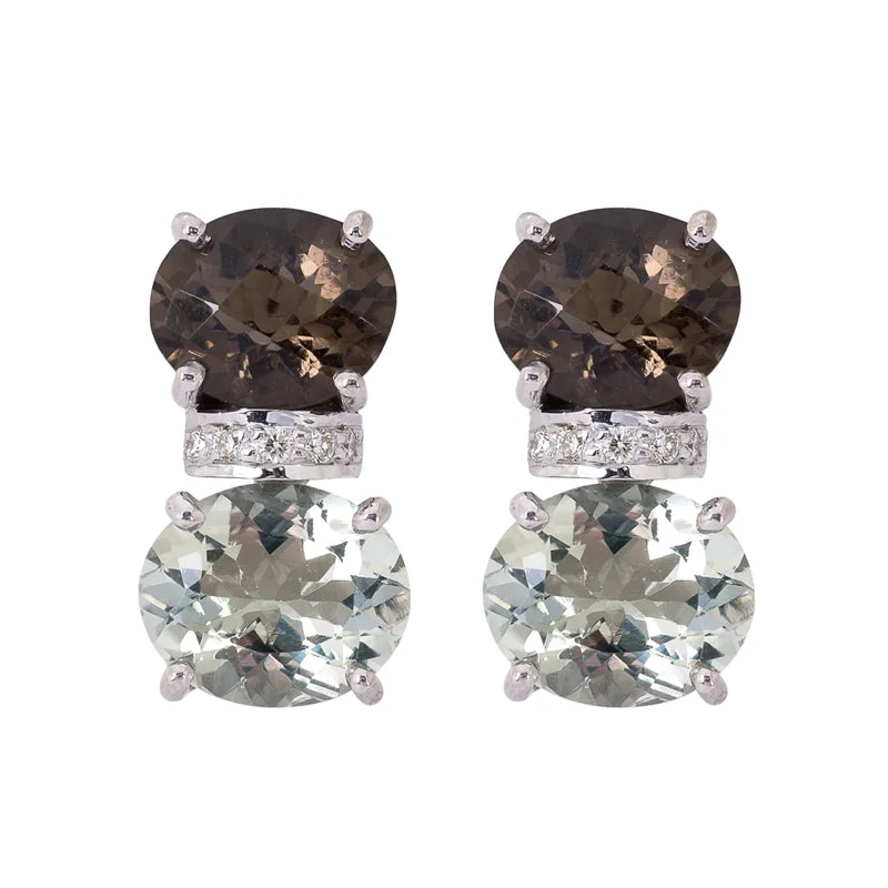 Earrings- Smokey Quartz, Green Quartz and Diamond