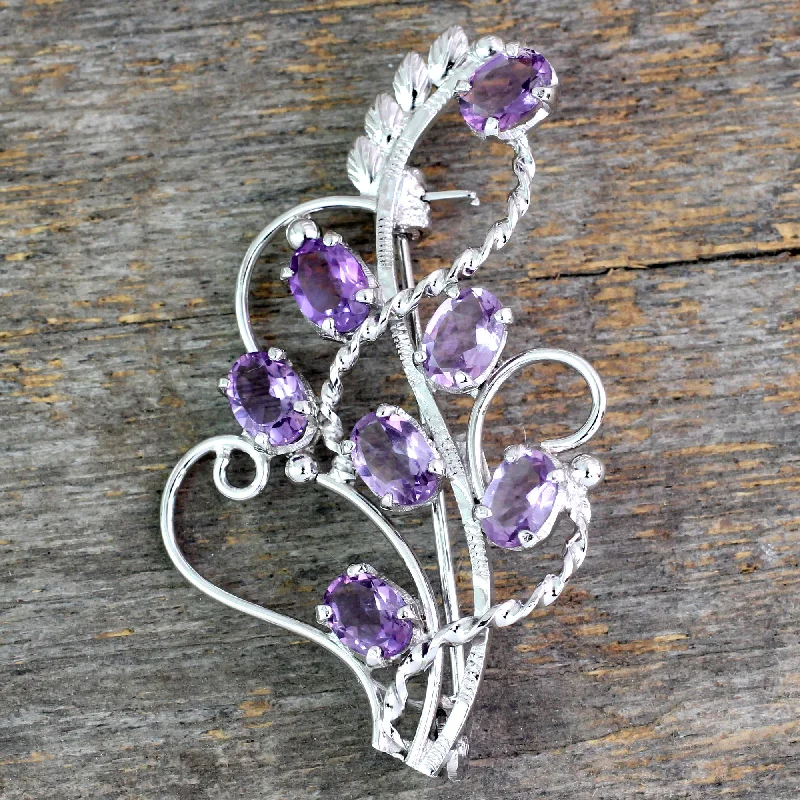 Lilac Story 7 Carats Amethyst Sterling Silver Indian Brooch Pin