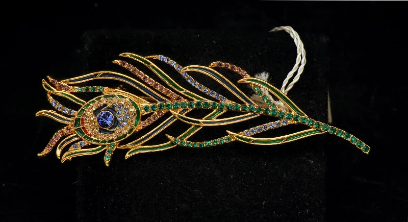 MMA - Peacock Feather Swarovski Crystals Brooch