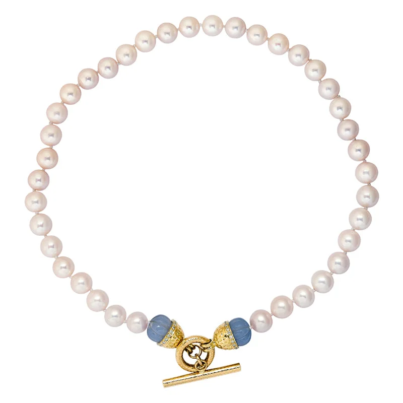 Toggle Necklace - Pearl, Chalcedony and Diamond